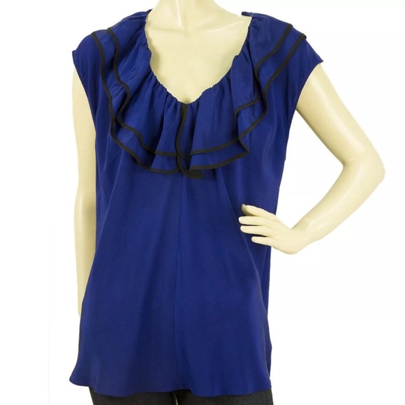 Derek Lam Royal Blue Silk Sleeveless Ruffle Blouse Size 8/Medium MSRP $425 - Picture 2 of 10